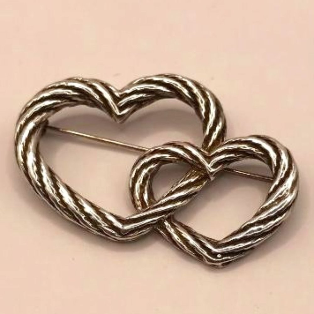 Vintage Sterling (925) Double Heart Brooch